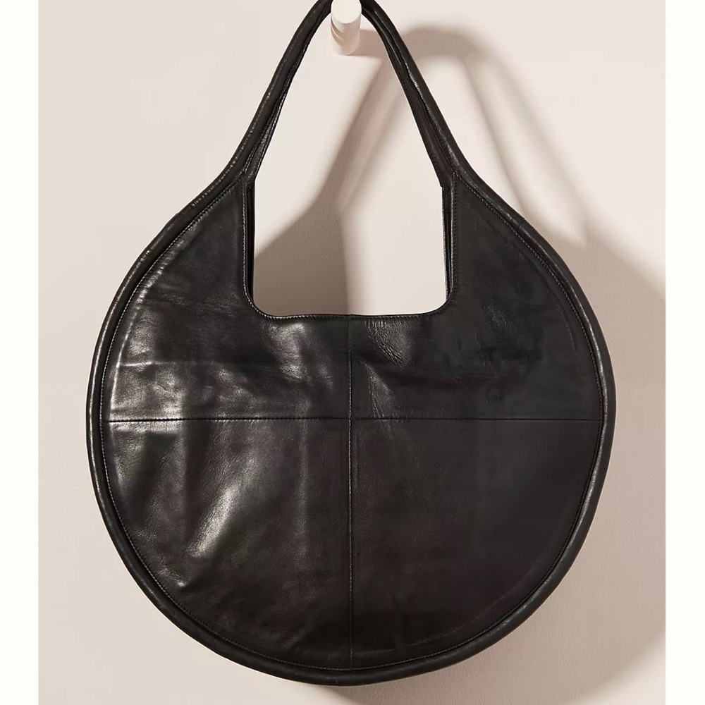 Anthropologie Julien Round Black Leather Shoulder Tote